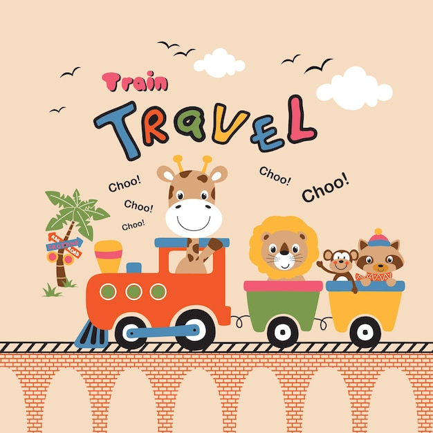 Trein reizen dieren vector cartoon illustraties