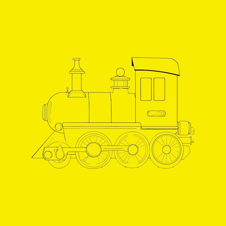 Vector treinlijn kleurenpagina op gele achtergrond
