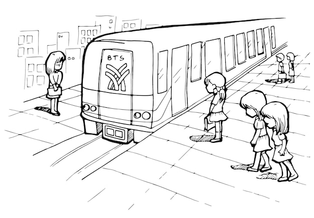 treinstation cartoon doodle kawaii kleurplaat leuke illustratie tekening karakter manga