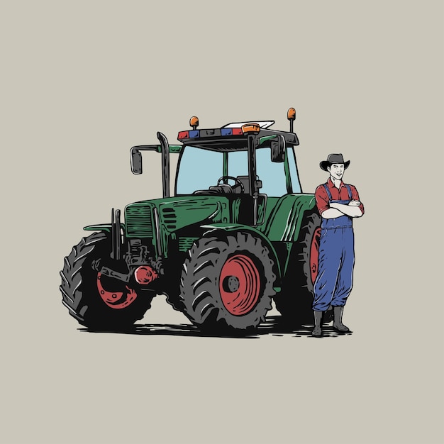 Vector trekker en boer agrarische vintage vectorillustratie