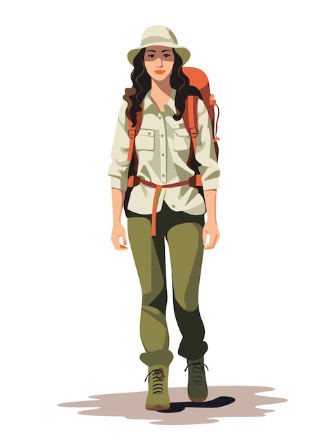 trekking vrouw plat ontwerp vector illustratie