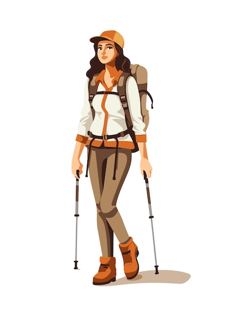 trekking woman flat design vector illustration