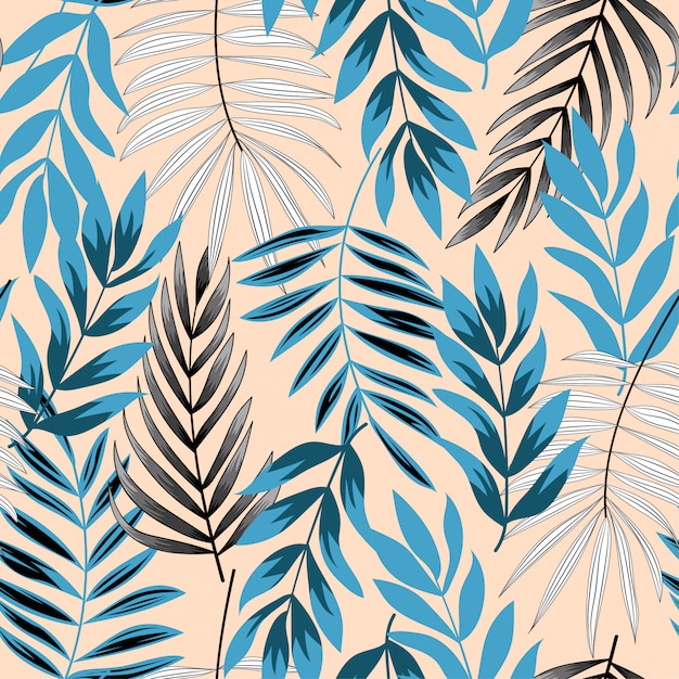 Trend abstract seamless pattern with tropical leaves