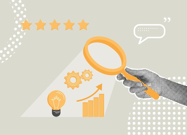Тренд полутонный коллаж Анализ данных концепция достижения цели обзор SEO или концепция оптимизации