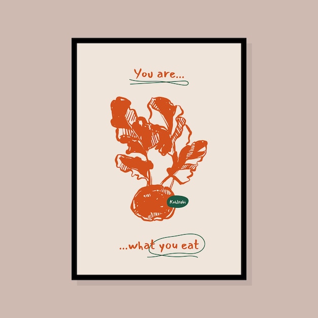 Trend hand drawn vegetable vector print poster retro style