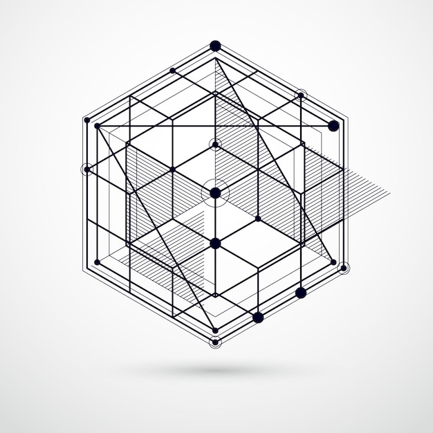 Trend isometric geometric pattern black and white background with bright blocks and cubes. Technical plan can be used in web design and as wallpaper or background. Perfect background for designs