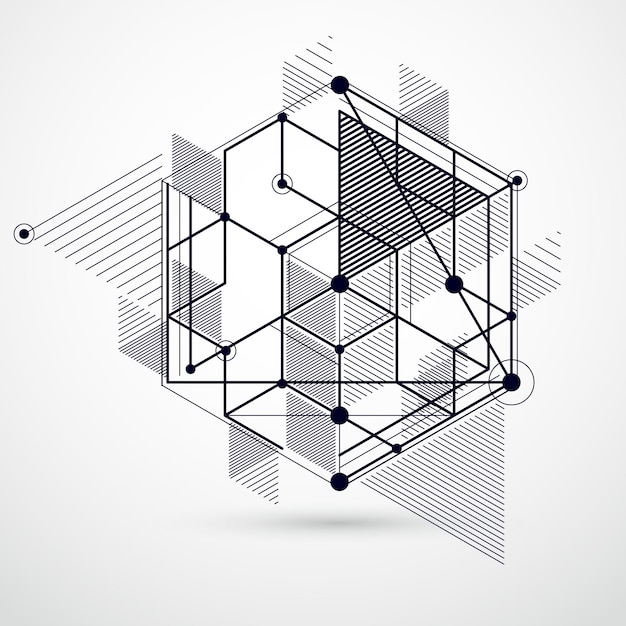 Trend isometrische geometrische patroon zwart-witte achtergrond met heldere blokken en kubussen. Technisch plan kan worden gebruikt in webdesign en als wallpaper of achtergrond. Perfecte achtergrond voor ontwerpen