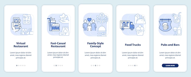 Trend restaurantconcepten lichtblauw onboarding mobiel app-scherm