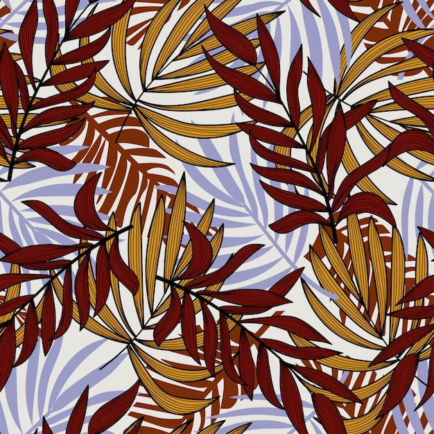 Trend seamless pattern with tropical leaves and plants.