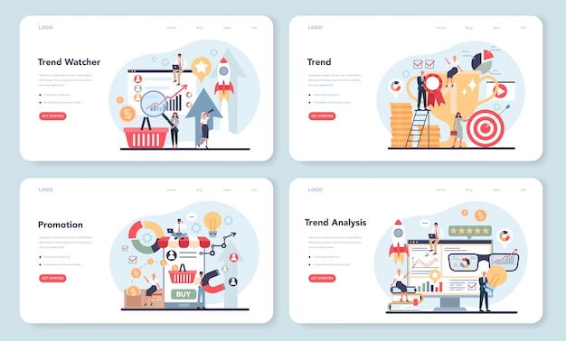 Trend watcher web template or landing page set.