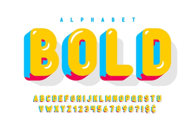 Trendy 3d comical design colorful alphabet typeface abc