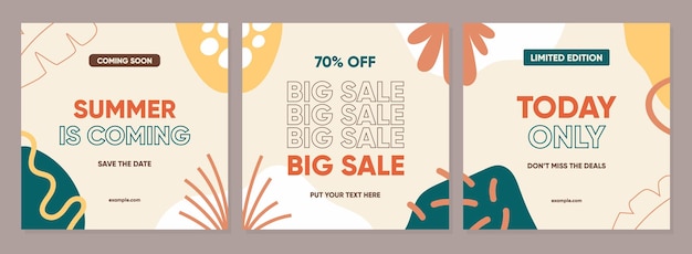 Trendy abstract colorful square template for social media promotion with summer concept