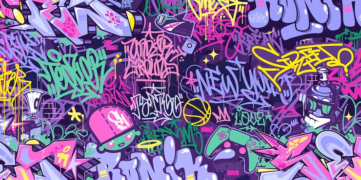 Vector trendy abstract colorful urban street art graffiti style vector illustration background template