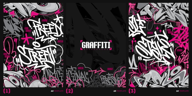 Trendy Abstract Dark Graffiti Style A4 Poster Vector Illustration Art Template Background Vector illustration