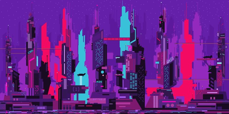 Vector trendy abstract futuristic scifi cyber space city landscape vector illustration