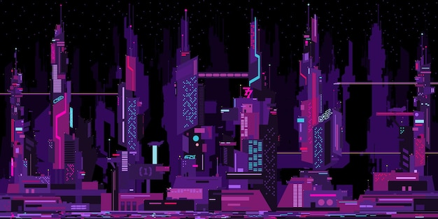 Модный абстрактный футуристический Scifi Cyber Space Neon Night City Landscape Vector Illustration