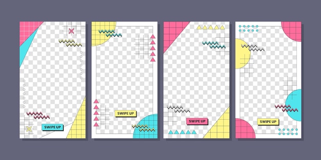 y2k 개념을 사용한 소셜 미디어 스토리 템플릿을 위한 최신 유행 추상 기하학적 빈 프레임