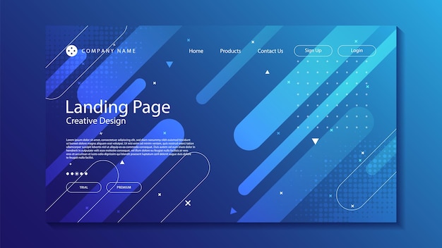 Trendy abstract gradient geometric landing page website design background
