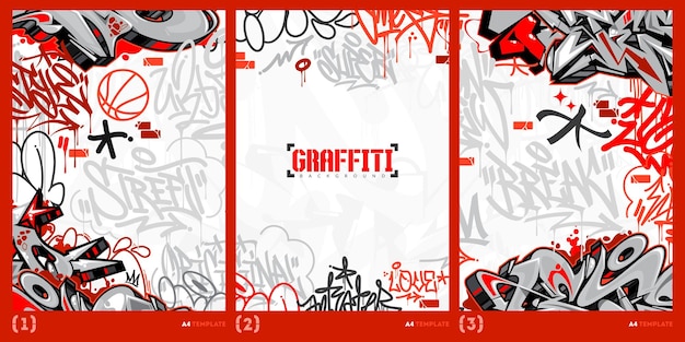 Trendy Abstract Graffiti Style A4 Poster Vector Illustration Art Template