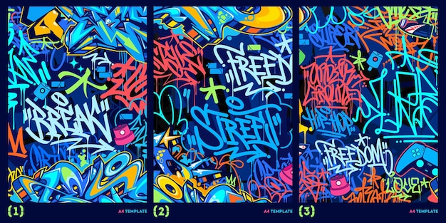 Trendy abstract graffiti style a4 poster vector illustration art template