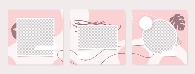 Trendy abstract hand drawn floral square background for social media post template design