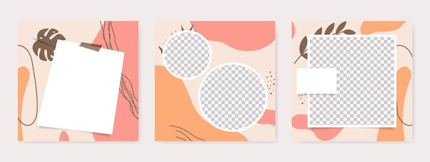 Модный абстрактный рисованный цветочный квадратный фон для дизайна шаблона поста в социальных сетях
