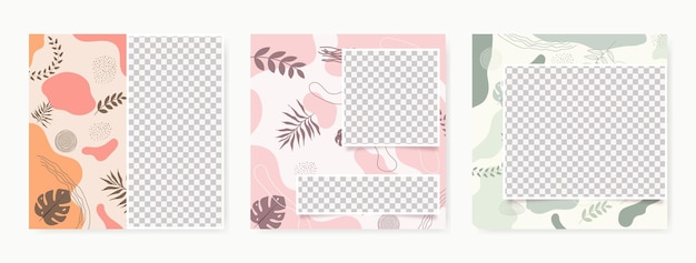 Trendy abstract hand drawn floral square background for social media post template design