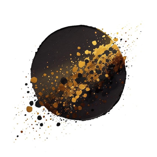 Trendy abstract illustration with black gold glitter watercolor splash spot on white background trendy style gold vector ink marble