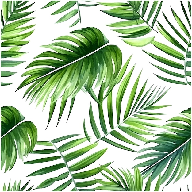 Trendy abstract seamless pattern with exotic leaf pattern watercolor green background Summer texture Abstract tropical background