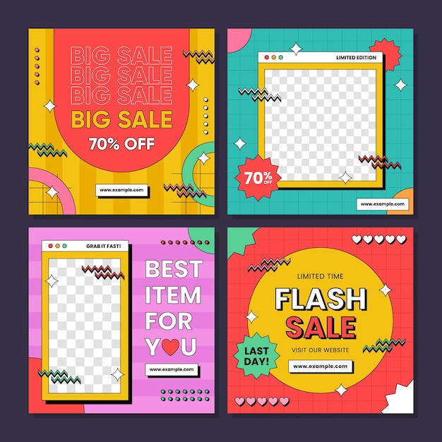 Trendy abstract square promotion sale for social media post template with y2k concept