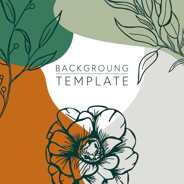 Trendy abstract square templates with leaves flowers and geometric shapes Good for social media