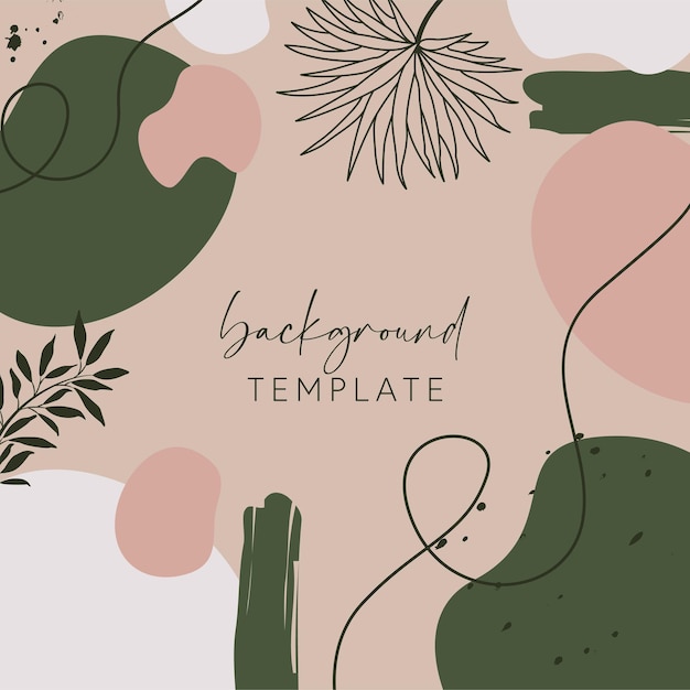 Trendy abstract square templates with leaves flowers and geometric shapes Good for social media