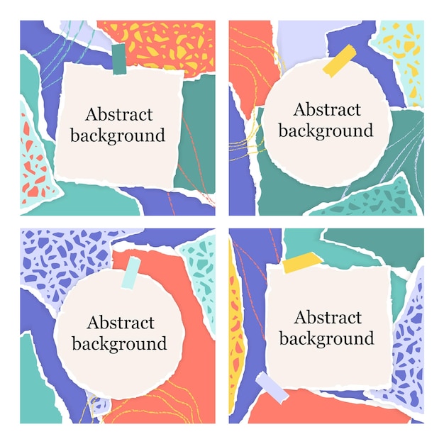 밝은 색상의 찢어진 종이 조각이 있는 세련된 추상 템플릿