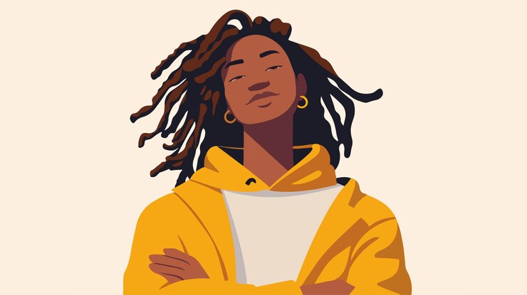 Vector trendy african american man with stylish dreadlocks portrait