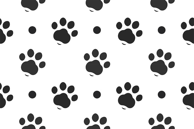 トレンディでモダンなベクトル黒足パターン シームレスなかわいい猫犬足背景足印刷ダルマテイン