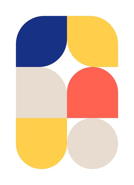 Trendy bauhaus pattern poster Vector geometric color shapes in blue beige yellow and red colors