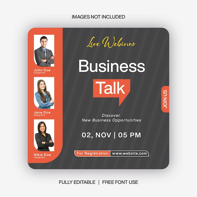 trendy black color live webinar business talk corporate social media post template design