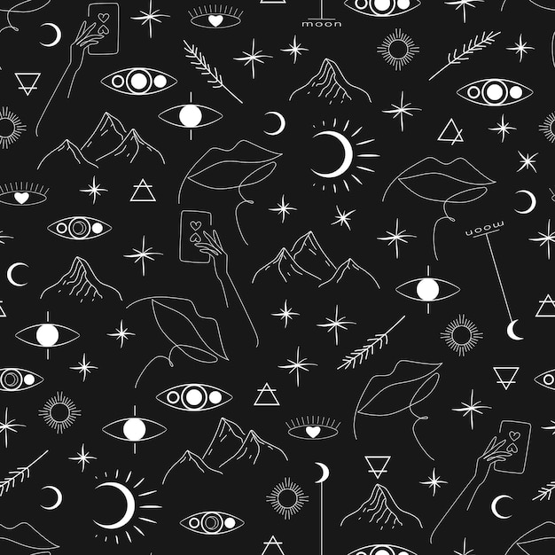 Trendy black seamless pattern with line art great design for any purposes