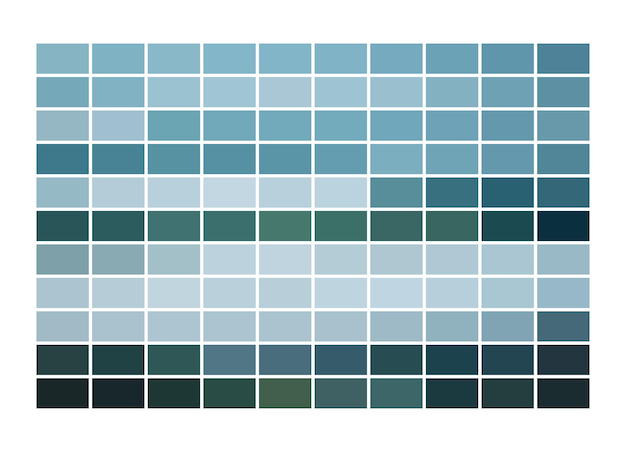 Trendy blauwe oceaanwaterpalet met diepe schaduwen en zachte tinten Ideaal voor moderne printtests