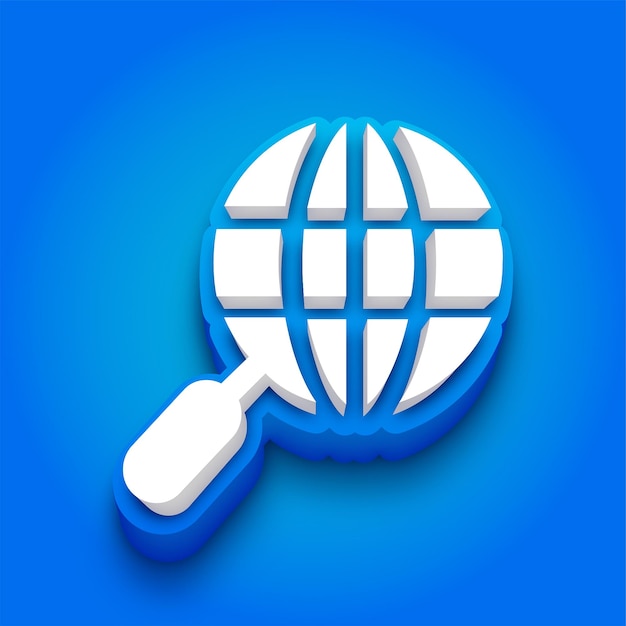 Trendy Blue and White Global Search 3D Icon met een levendige blauwe achtergrond