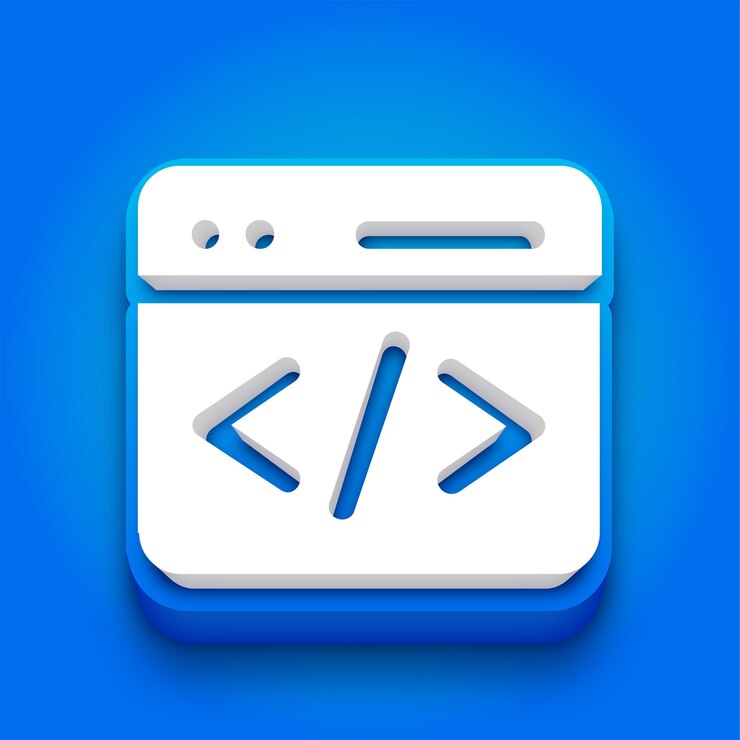 Vector trendy blue and white 3d coding icon with vibrant blue background