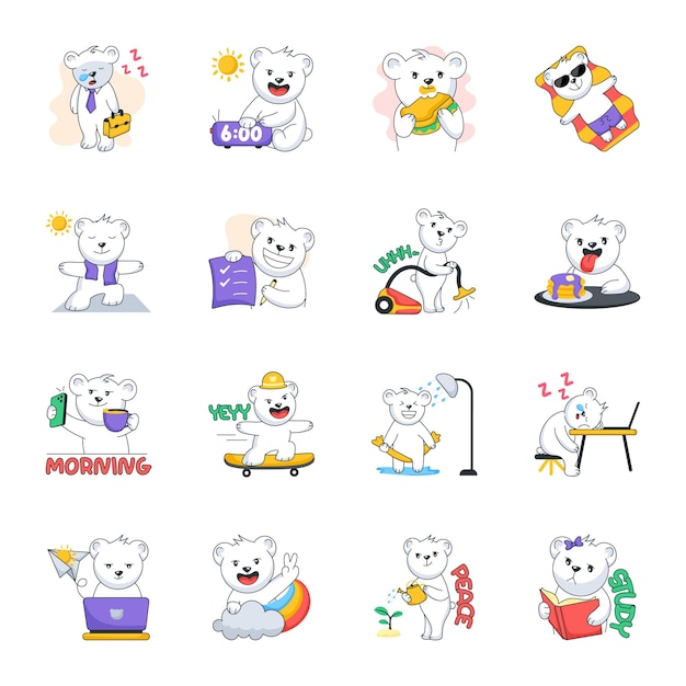 Trendy Bundle of Cute Bear Flat Stickers