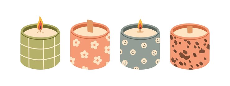 Vector trendy candle set modern scented cozy hygge candle for home interior decor vector illustration