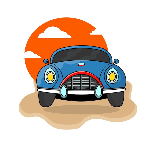 Trendy car vector Vector illustration of blue car sun background