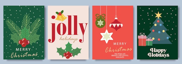 Trendy Christmas poster template set Modern art Xmas design for season banner poster cover
