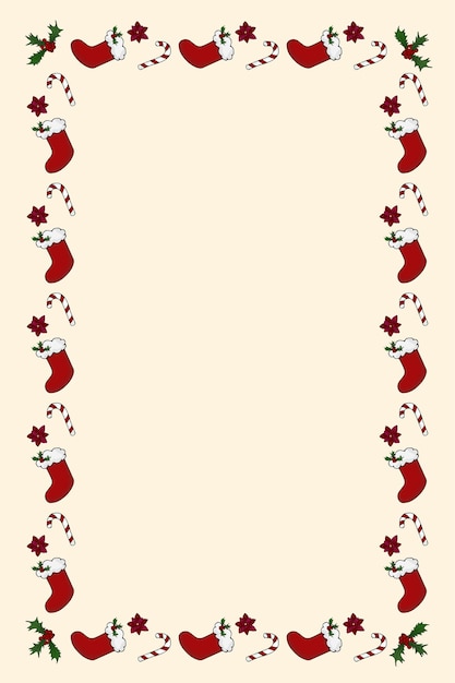 Модный рождественский шаблон с элементами конфетных цветочных сапог. Ручной обращается стиль векторной иллюстрации