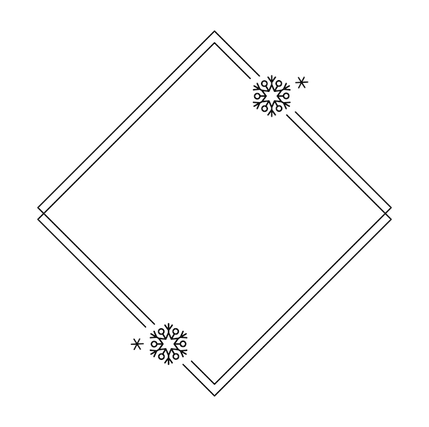 Trendy christmas winter linear rhombus frame with snowflake Modern minimalist aesthetic line