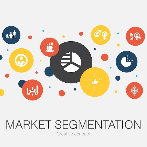 Vector trendy cirkelsjabloon voor marktsegmentatie met eenvoudige pictogrammen