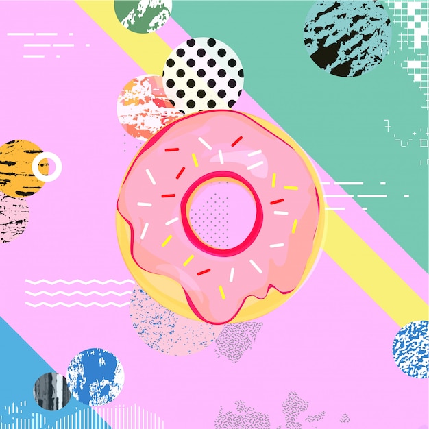 Vector trendy colorful background with donut