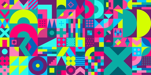 유행 다채로운 원활한 추상적인 벡터 바우하우스 기하학적 패턴 디자인 배경